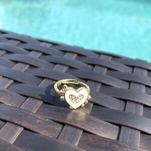 White Heart & Multicolored Stone Ring NWT